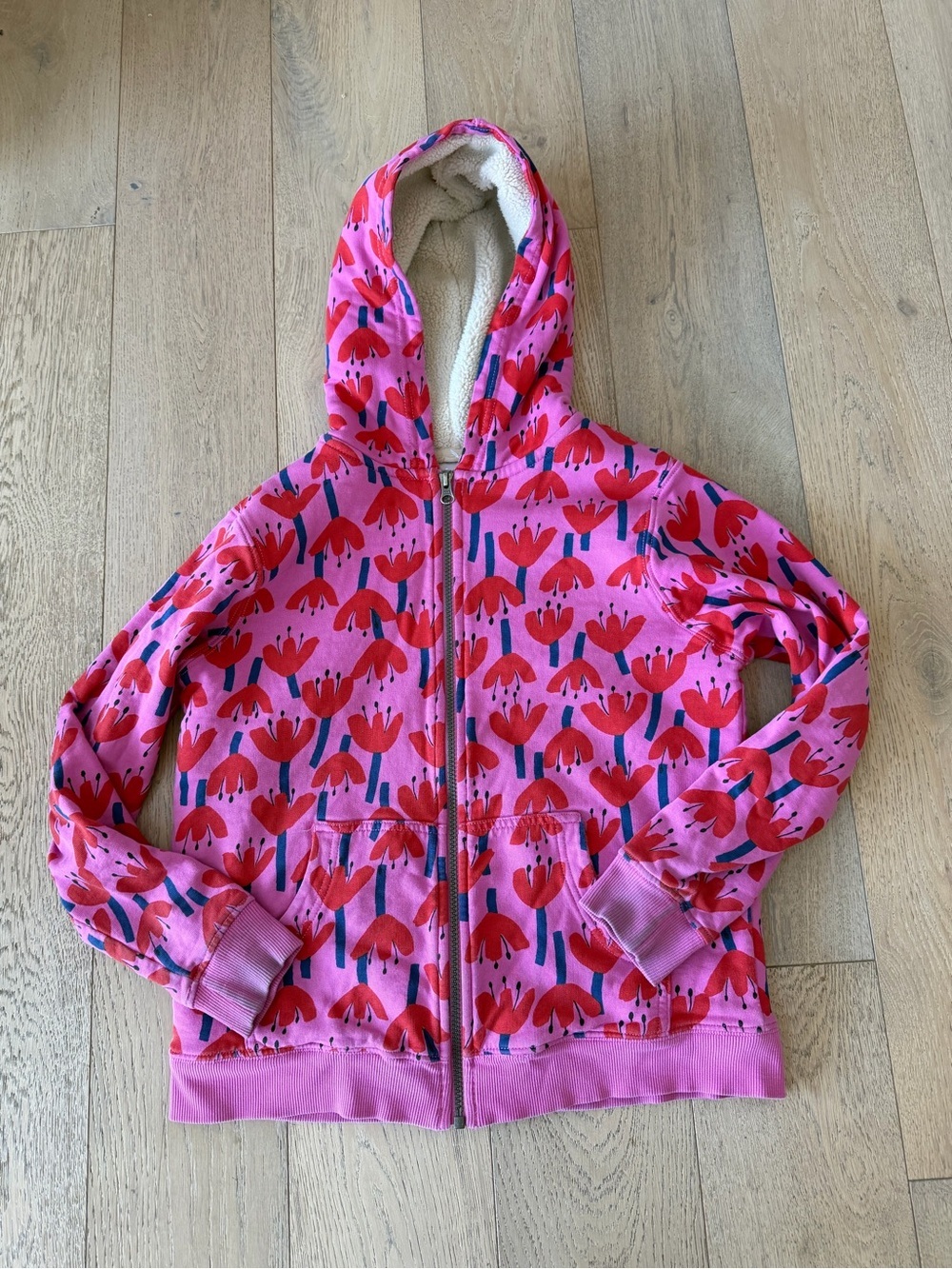 Hanna Andersson Girls Sherpa Lined Hooded Sweatshirt Floral Size 12